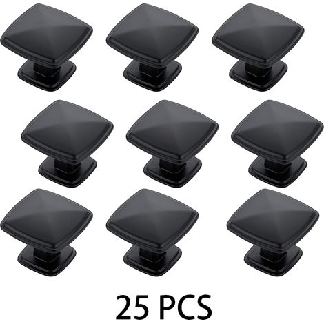 Lot de 25 boutons de porte carrés de 3,8 cm (1,5 pouce) noir mat pour meubles de cuisine