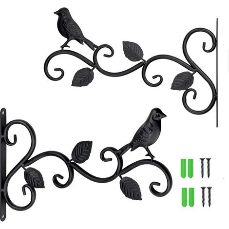 2 pièces, Support pour plantes murales, crochets muraux pour plante, supports muraux de jardin, en fer forgé pour oiseaux, cintre de jardin extérieur avec vis de balcon lanterne (1/4)