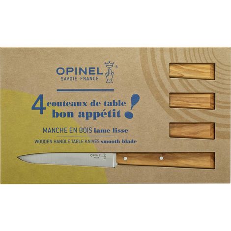 Boîte de 4 Couteaux de Table N°125 Bon Appétit Sud - Lame Acier Inox - Manche Bois d'Olivier - Coloris Naturel (1/5)