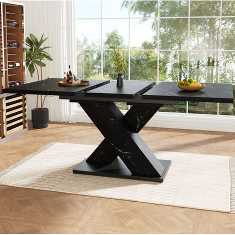 Tavolo da pranzo allungabile 119,5-158,5 x 80 x 75 cm MDF nero effetto marmo, 4-6 persone - CHICFURN (1/5)