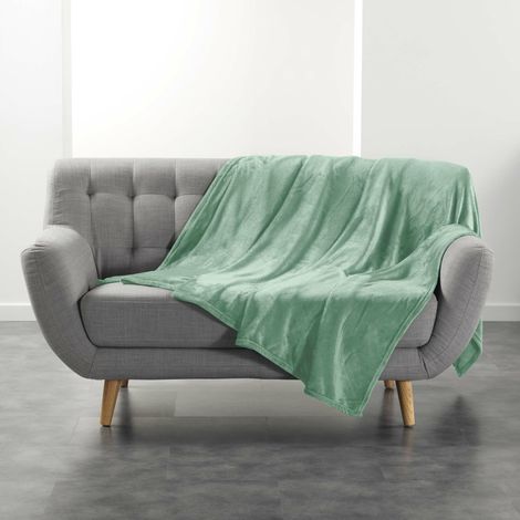 Plaid  ultra doux 180 x 220 cm – Flanelle Unie Flanou Sauge (1/4)