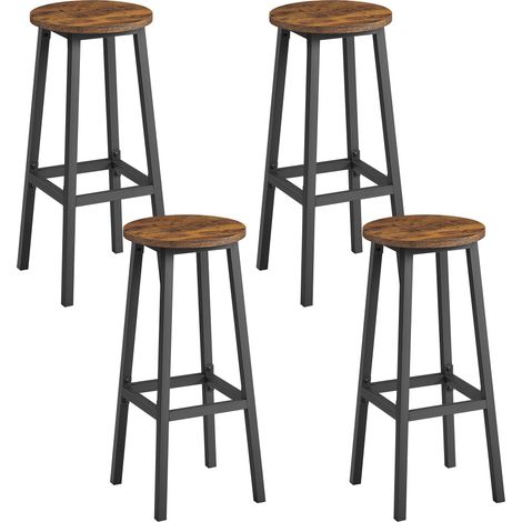 Tabourets de Bar, Lot de 4, Chaises, Siège Haut, Cadre Métallique, Montage Facile, Hauteur 74 cm, Repose-pieds, pour Cuisine, Salon, Salle à Manger, Marron (1/5)