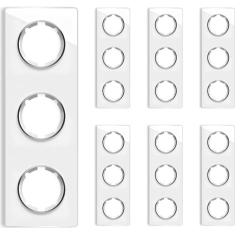 Plaque de finition Garda, en verre, vertical, 3 postes (lot de 7) - blanc