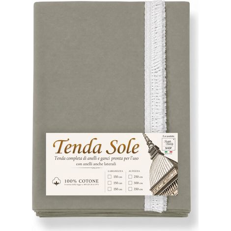 Tenda da Sole 100% Puro Cotone Beige con Occhielli Superiori e Laterali Cm. 150x350 (1/5)