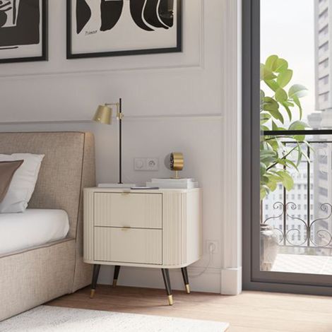 Comodino Lelitira, 2 Cajones, Apertura Deslizante, Cierre Deslizante, 40x59x60h cm Beige Cashmere (1/4)
