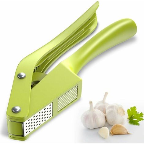 Presse Ail, Hachoir et Trancheuse Ail Professionnel 2 en 1, Facile à Nettoyer, Acier Inoxydable, Prend Charge Jus Gingembre, Ecrase Ail avec Poignée Antidérapante pour Restaurant Maison Cuisine vert (1/4)