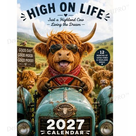 2027 Funny Highland Cow Wall Calendar - Cute Highland Cow 2027 - Highland Cow Style A Calendar
