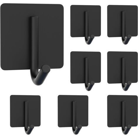 Klebender Wandhaken, 8 Stück, selbstklebender Wandhaken, Badezimmer, Bild ohne Bohren, selbstklebender Handtuchhaken ohne Bohren, Edelstahl für Küche und Badezimmer, Schwarz (1/5)