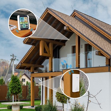 Igrometro wireless per interni ed esterni, termometro, display di temperatura e umidità, monitor digitale delle previsioni meteo, orologio, sveglia atomica con touchscreen a colori, retroilluminazione (1/5)