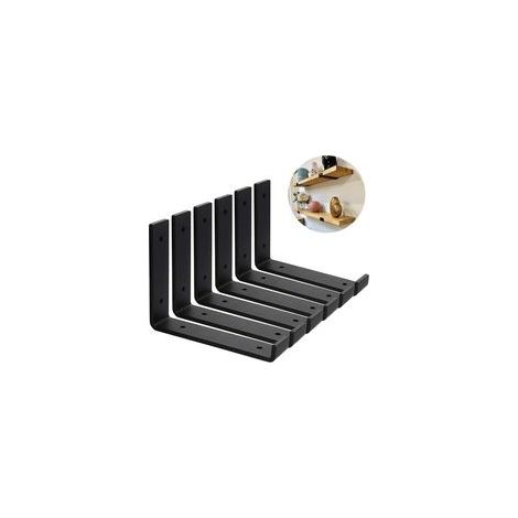 Lot de 6 équerres murales robustes Supports d'étagère industriels noirs (20 cm)