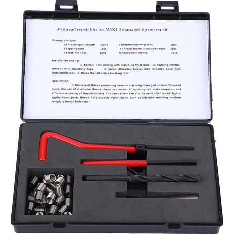 30Pcs Thread Repair Kit Stainless Steel Twisted Drill Wrench Threaded Insert Tap Insertion tool M6x1 (1/5)