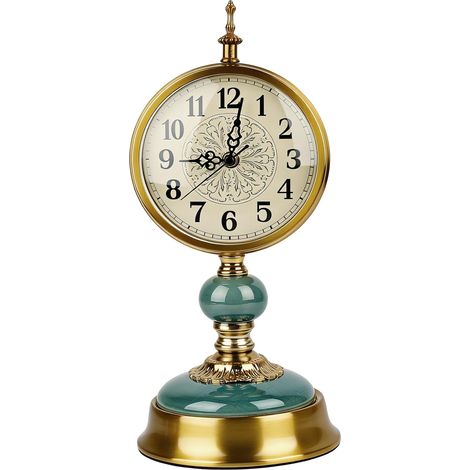 Horloge de Table Vintage dorée, Horloge de Bureau en métal Antique idéale pour cheminée, salon, table de chevet, chambre ou séjour (1/5)