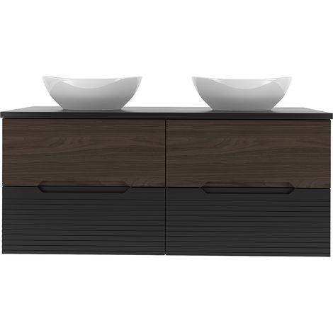 Mobile bagno doppio lavabo Sylla nero e marrone 120cm