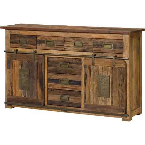 Sideboard Mango / Altholz natur lackiert 150x45x90 cm montiert RAILWAY LIMITED 119 (1/3)