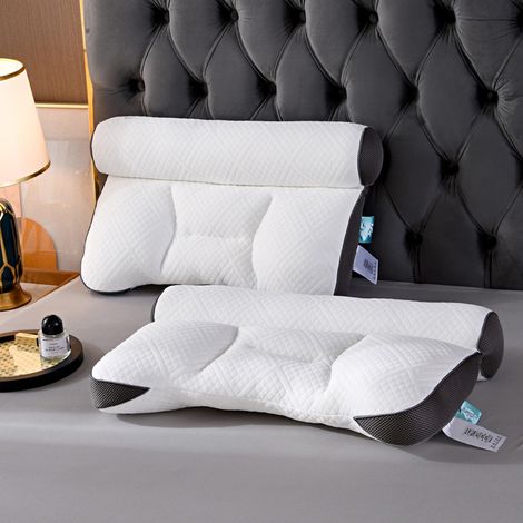 Oreiller cervical orthopédique en mousse à mémoire de forme ergonomique pour dormir sur le côté et le dos, lavable en machine, blanc/turquoise