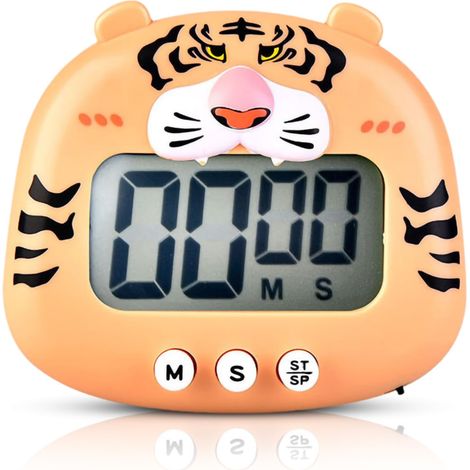 Minuterie numérique Animaux dessin animé,compte à rebours enfant,écran LCD,minuterie cuisine magnétique avec interrupteur marche/arrêt (Orange) (1/5)