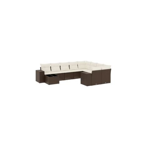 Salon de jardin 10 pcs avec coussins marron résine tressée (1/3)
