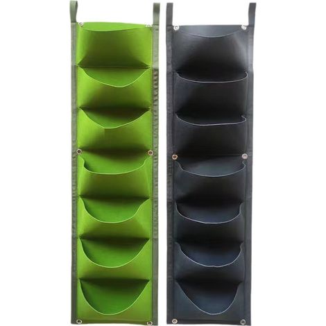 BEBUSINGOTO 2 piezas Maceta vertical de 7 bolsillos para colgar en la pared, de fieltro, reutilizable y transpirable, ideal para decoración de jardín interior y exterior. (1/5)