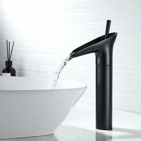 Robinet Salle Bain Noir, Robinet Cascade Mitigeur Lavabo Noir Rétro à Levier Unique Robinet Lavabo, Laiton Comptoir Haute Robinet Salle de Bain Robinet Lave Main Robinet Evier Vasque (1/5)
