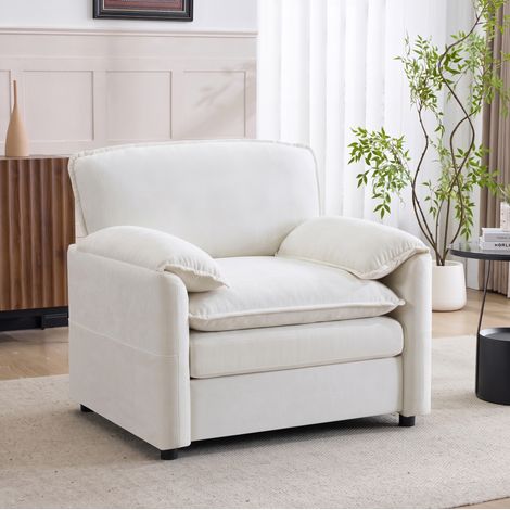 Poltrona 96x92x90 cm bianca con tasche laterali, tessuto chenille, MEUBLIV (1/5)
