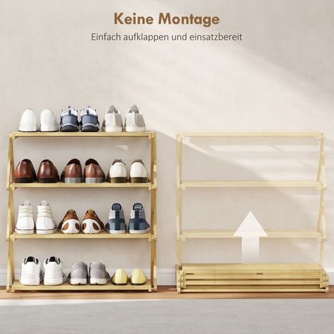 Étagère de rangement pour chaussures 4 étagères, en bambou naturel, capacité 12 paires, idéale pour entrée ou couloir, dimensions 60 x 29 x 67 cm (1/4)