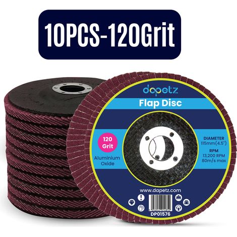Dapetz ® Flap Discs 115mm 4.5" 120 Grit Aluminum Oxide Grinding Discs Sanding Discs Ideal for Angle Grinder to Sanding Grinding Metal Wood and Stainless Steel Pack of 10 (1/5)