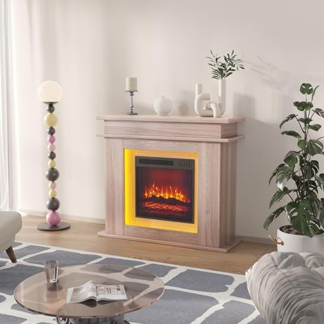 Camino elettrico con cornice color rovere 101 x 89 cm – Effetto fiamma 3D – Illuminazione LED d’atmosfera – Riscaldamento 1500 W con termostato – Display touch