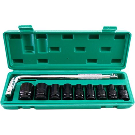 Jeu de 10 douilles à impact hexagonales profondes de 40 mm (entraînement 1/2 pouce) à 6 pans, en acier à haute teneur en carbone, avec clé et coffret de rangement (1/5)