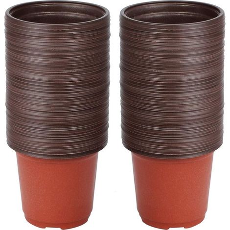 Lot de 100 pots de semis ronds en plastique souple – 10 cm diamètre, 8,7 cm hauteur – Réutilisables avec drainage pour semis intérieur et extérieur (1/5)