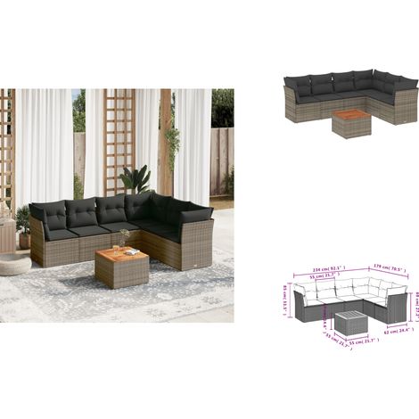 The Living Store Salon de jardin avec coussins 7 pcs gris résine tressée - Meubles d'extérieur (1/3)