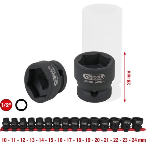 KS Tools 515.0055 Serie di bussole esagonali per avvitatori ad impulsi 1/2", extra corte, 15 pz (1/6)