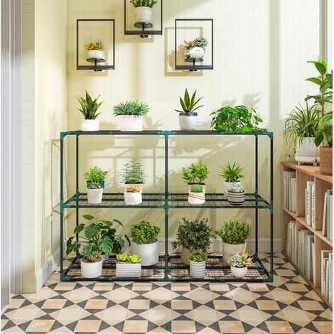 Support à plantes 143x48x100 cm vert foncé en plastique à 3 niveaux avec structure stable (1/3)