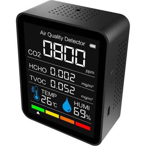 Detector de CO2 5 en 1 – HCHO, VOC, temperatura, humedad – Bluetooth – Para el hogar, la oficina y el coche (1/4)