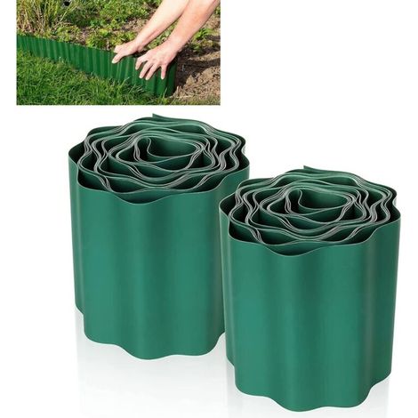 2 PCS Flexible Lawn Edging 9M × 15CM, Lawn Fence Edging Garden Plastic Garden Edging Edges Garden Borders Outdoor PVC - Flexible Garden Edging Green