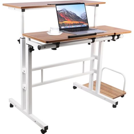 Computertisch Schreibtisch mit 4 Rollen Gamingtisch Bürotisch 102x60x67-115cm Eiche (1/5)