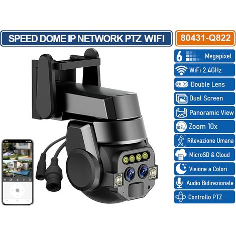 TELECAMERA SPEED DOME ZOOM 10X PTZ WIFI 6 MP DOUBLE LENS AUTOTRACKING RICONOSCIMENTO UMANO AUDIO BIDIREZIONALE COMPATIBILE ONVIF IP66 (1/4)