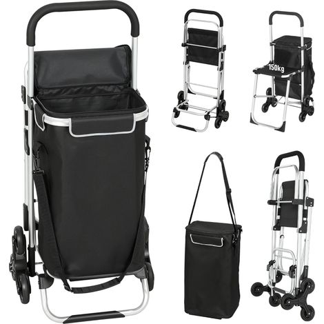 CHICFURN Carrello spesa 40 L in alluminio nero con seduta, 3 ruote, pieghevole per scale (1/5)