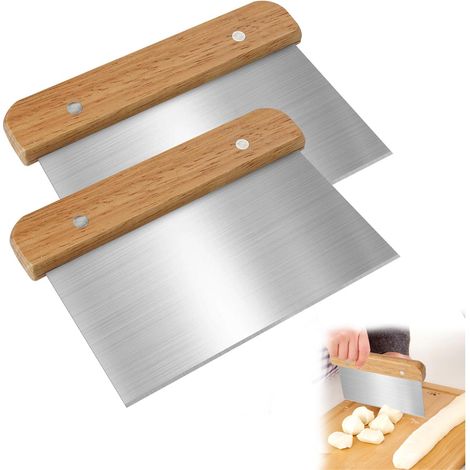 (Lot de 2) Racloir à pâte - 15 cm - Racloir à pâte en acier inoxydable - Manche en bois - Coupe-pâte (1/5)