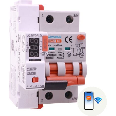 RCBO Interruttore Magnetotermico Differenziale WIFI Con Riarmo Automatico, Tipo A - SI Curva B 2P Veri 3M 6000A 30mA, AC 230V IP20 PL8M2, Disponibili 6A 10A 16A 20A 25A 32A 40A (B6A) (1/3)