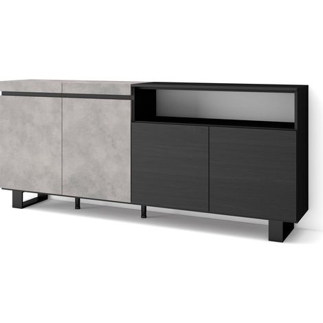 Skraut Home - Credenza, Mobile, Cucina, Madia, mobile ingresso, 200x87x35cm, 4 Porte, Design industriale, Stile moderno, Grigio Cemento (1/5)