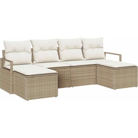 Sofa Set 6 pcs Beige Poly Rattan vidaXL (1/5)