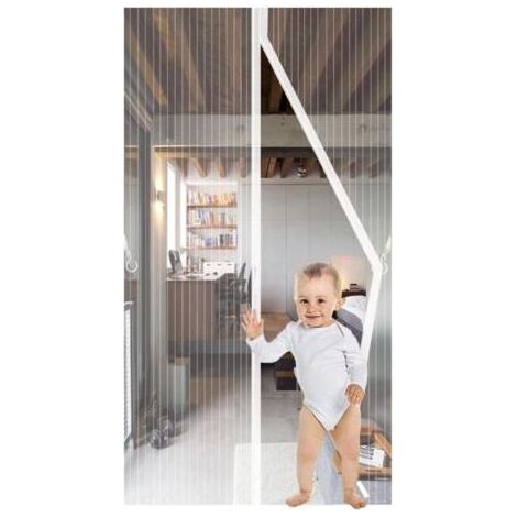 Magnétique Moustiquaire Porte,90x210cm, Rideau de Porte Anti Mouche Fermeture Automatique Anti Insectes Respirant Moustiquaire pour Portes de balcon, Salon, Montage par Sans Perçage,Blanc (1/5)
