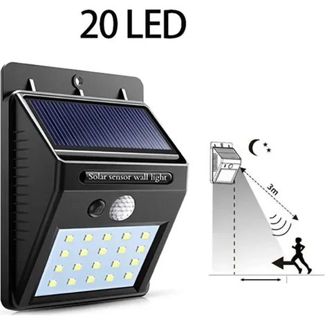(4PCS-20LED) Applique murale solaire à détecteur de mouvement LED pour extérieur, compatible avec jardin, clôture, garage, étanche, lampadaire (1/5)