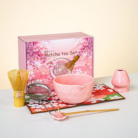 7-piece matcha set, pink - bowls, whisk and strainer - classic service (1/5)