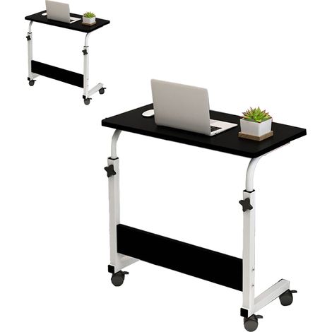 Table de chevet relevable 60 x 40 cm, structure en métal en forme de C, support mobile pour ordinateur portable, idéale pour la maison ou le canapé (noir). (1/5)