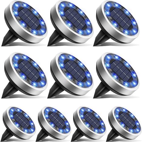 10 Stück Solar Bodenleuchten Aussen, 8 LED Gartenbeleuchtung Solar Wasserdicht Boden Solarleuchten, Solarlampen für Außen Garten Rasen Auffahrt Gehweg Patio, Blau (1/5)