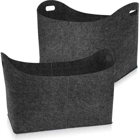 Panier à bois 2xSacs en feutre panier en feutre, Sacs de bois de chauffage, avec poignées 55x30x40cm Gris foncé pour le Transport de bois HENGMEI