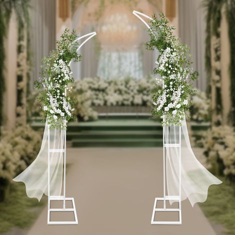 2 supports de cérémonie de mariage, 2,1 m + 1,9 m de haut, supports courbés pour cérémonie de mariage, supports d'arrière-plan en forme d'arche, utilisés pour les cérémonies et les fêtes. (1/5)