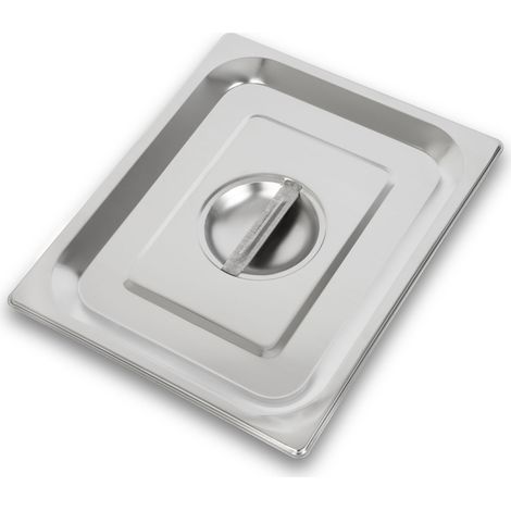 VERTES GN Deckel 1/2 Gastro Norm Gastronorm (Edelstahl, Hygienisch, Rostfrei, Kratzfest, Temperaturbeständig von -40° bis +300°C, mit Griff, für Bain Marie und Vielseitigen Einsatz in Gastronomie)