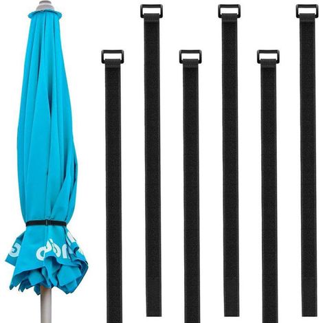 Lot de 6 attaches pour parasol - Attaches multifonctionnelles en nylon - Réutilisables - Ajustables - 2,5 x 100 cm - Noir (1/5)